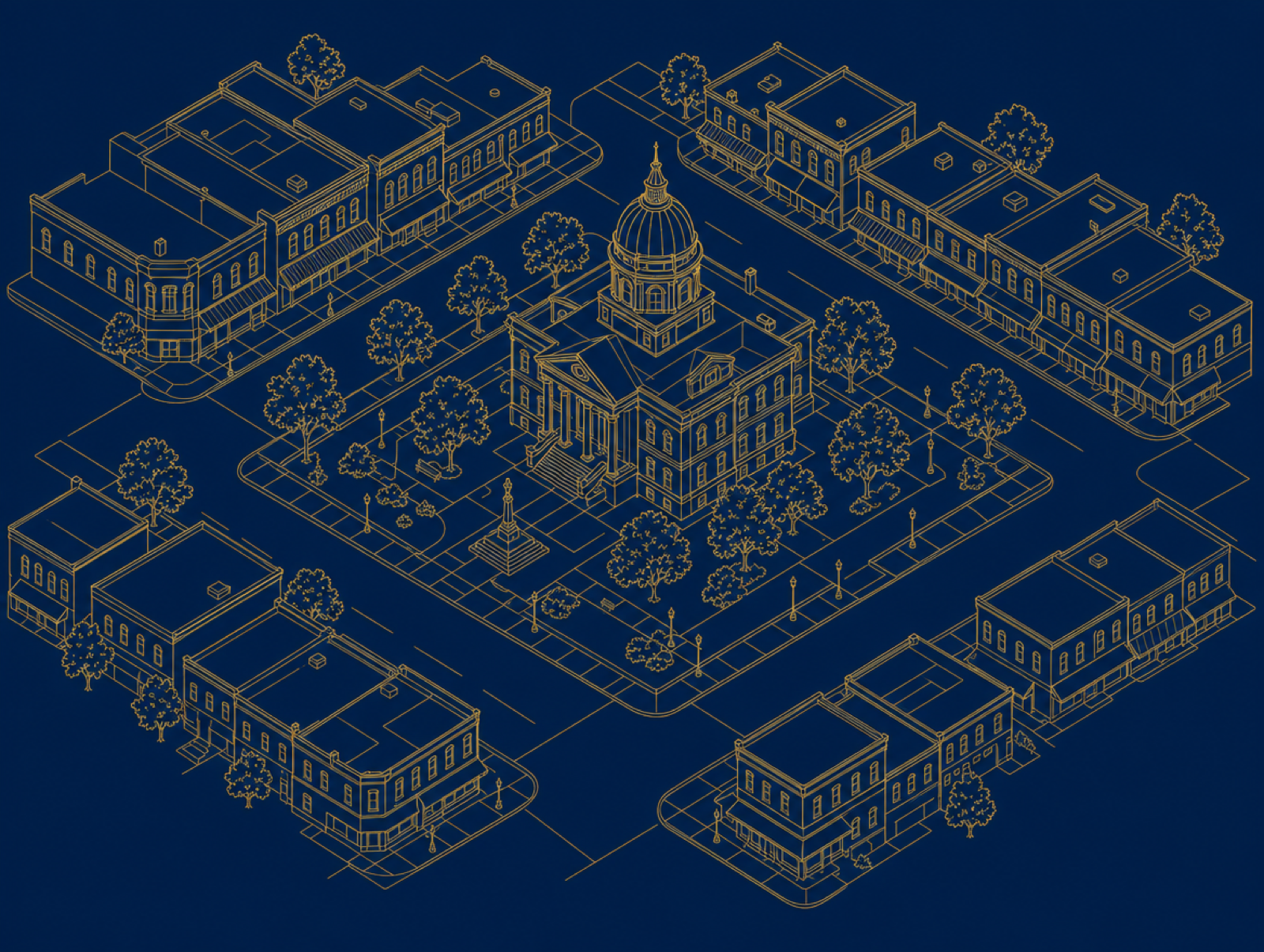 Boonville Historic Courthouse Square, illustrated line-art map